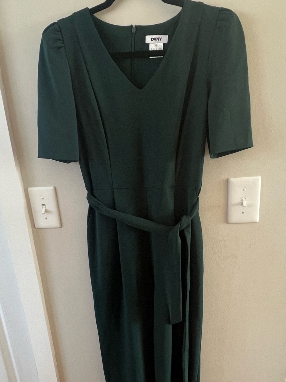 DKNY Dark Green V-Neck jumpsuit with Back Zipper